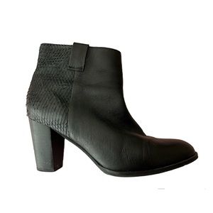 Bocage Black Leather Side Zip Jacquard Ankle Boots